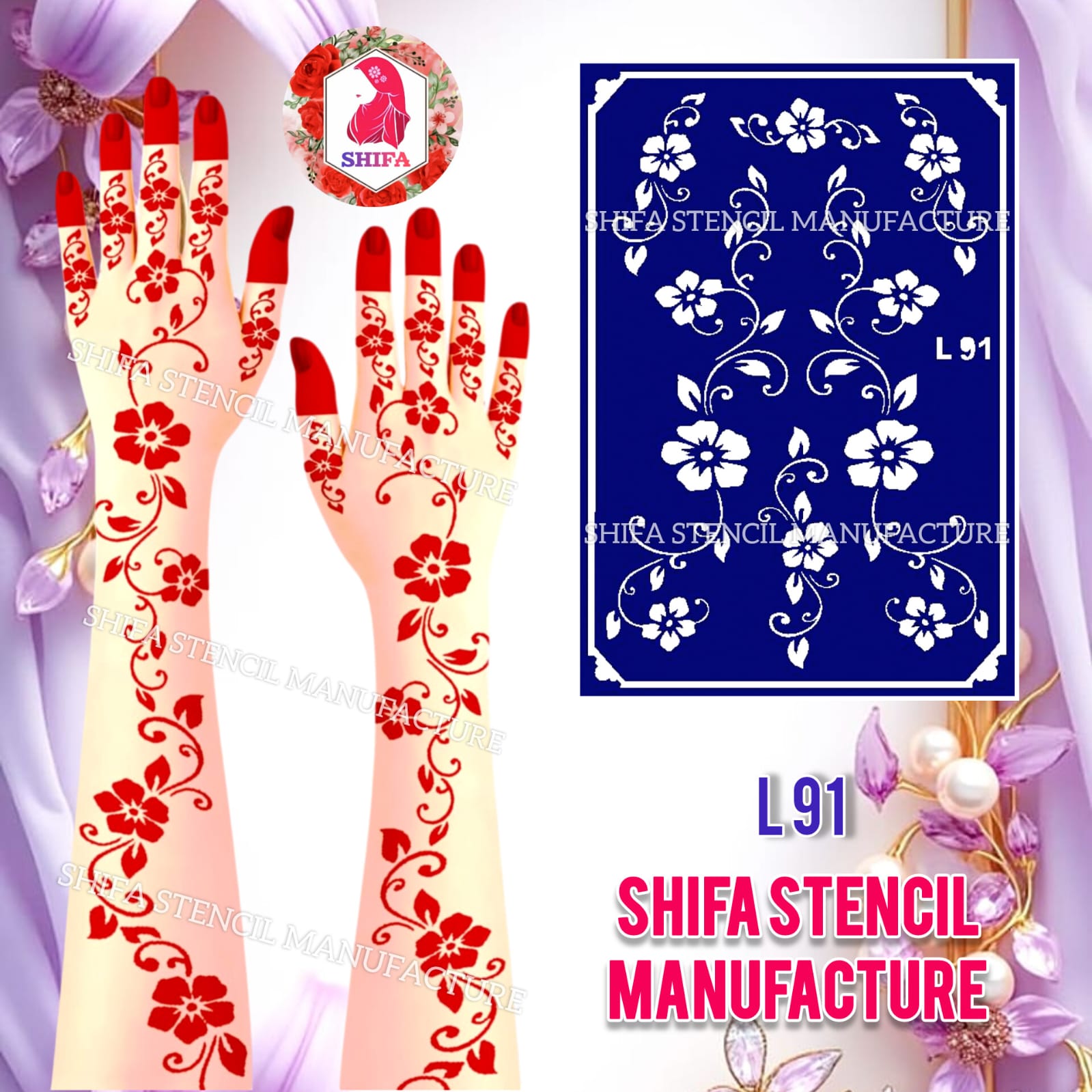 L 91 Wildflower Trail, Sticker overview Henna Stencil - Shifa Stencil